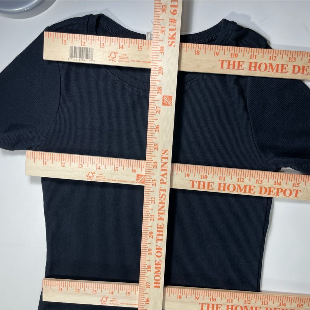 Open Edit T-Shirt Dress W/S Black Ribbed Knit Mini Short Sleeve LN/NWOT - Picture 6 of 10